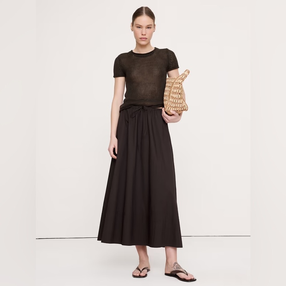 NEW!Banana Republic Brownstone Cotton Poplin Drawstring Maxi Skirt - Multiple🕰️